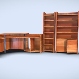Ultra low poly wooden bookcases  computer table