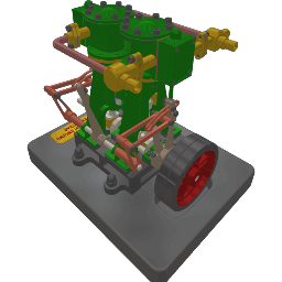 Vertical twin steam engine with reverse gear