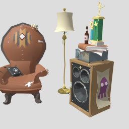 Lamp, armchair and Music Box