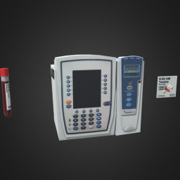 IV Pump, Blood Vials, and Pill Packet