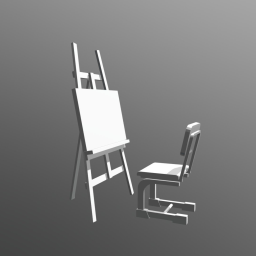 School Chair And Easel (Low Poly)