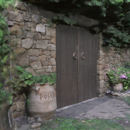 A greek gate in a garden