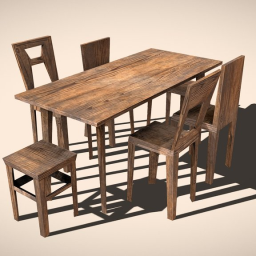 Ultra low poly wooden table  chairs set
