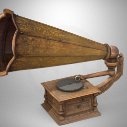 Gramophone with a wooden sound horn